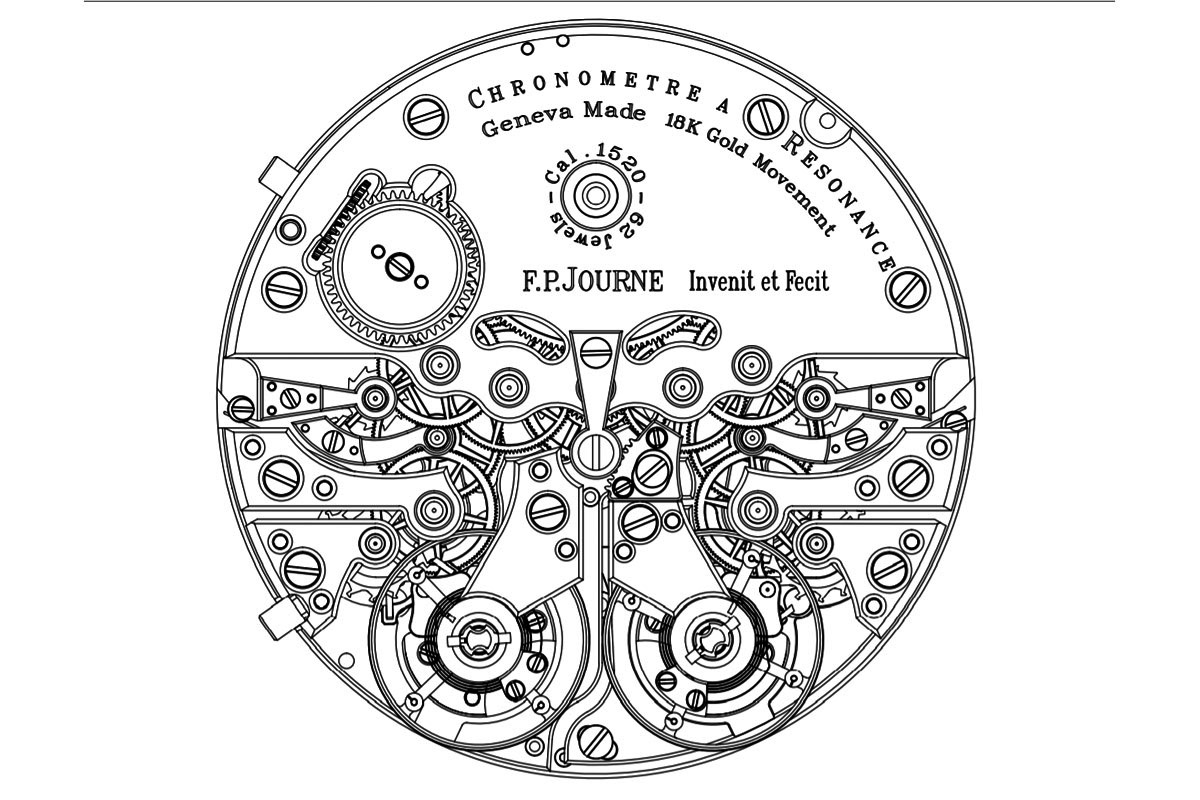 Il disegno del movimento del nuovo Cronometro a risonanza di FP Journe