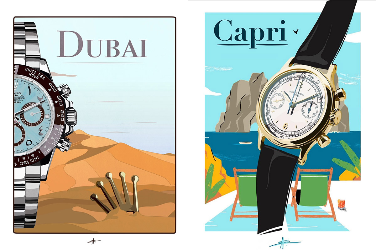 Due poster di Watchoniste dedicati a Dubai e a Capri