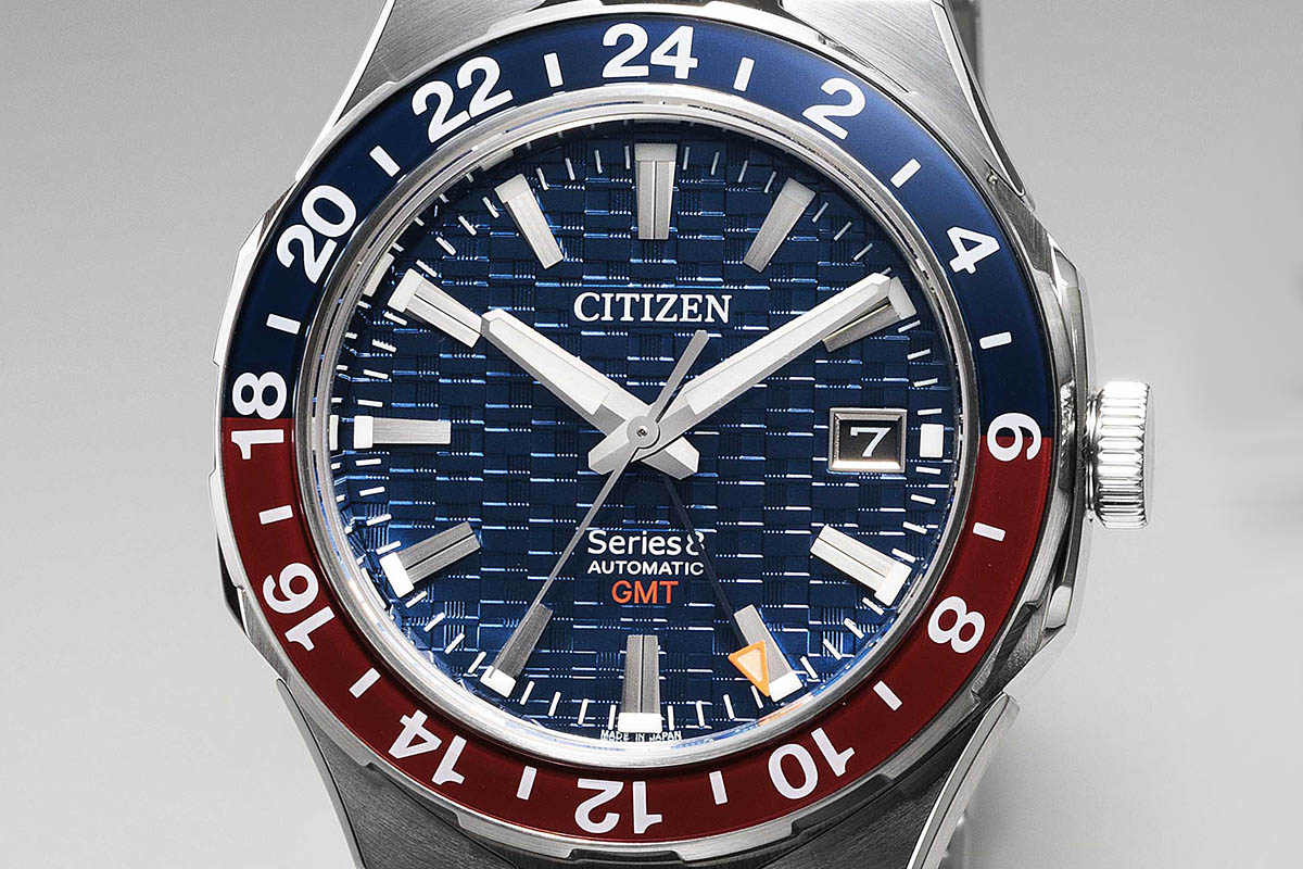 Close-up sul quadrante del Citizen Series 8 GMT
